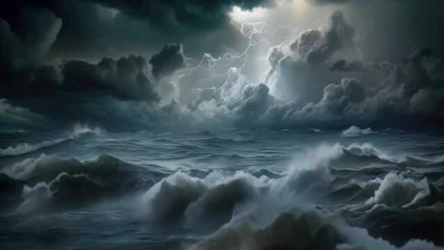 Thunderstruck Waters: Midnight Nautical Turmoil. Generative ai