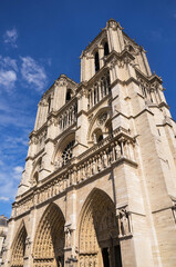 Fototapeta na wymiar Notre-Dame Cathedral is the main Catholic place of worship in Paris, the mother church of the Archdiocese of Paris. Located in the eastern part of the Île de la Cité, in the heart of the French capita