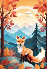 Funny fox. Forest animal, orange fox wildlife, Autumn forest