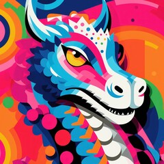 Traditional Chinese dragon illustration, character dragon bright colors print for clothes, stationery. Poster Banner chinese dragon 2024. New Year of the Dragon 2024.