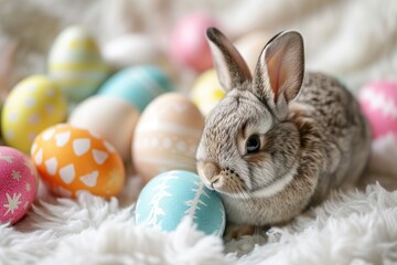 Fototapeta na wymiar colourful eggs with cute rabbit