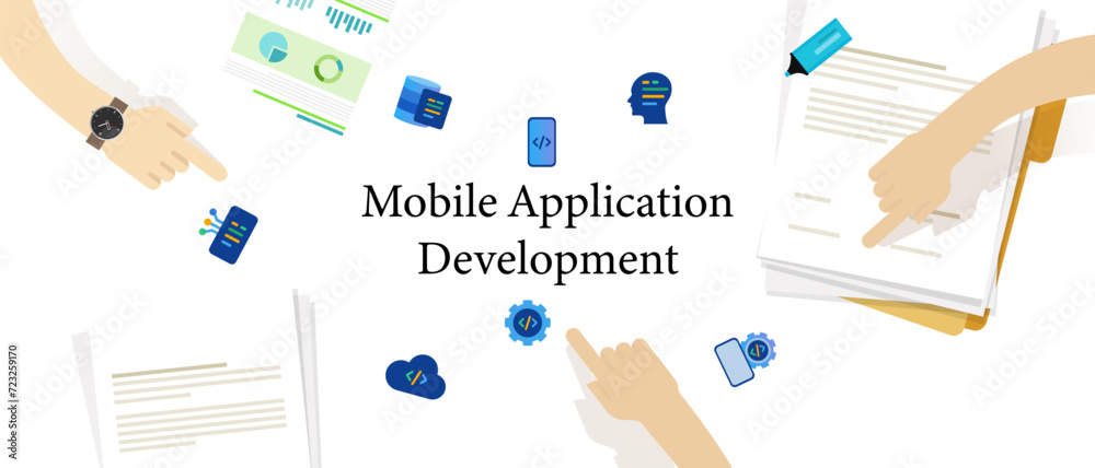 Poster mobile application development create programming software business technology online