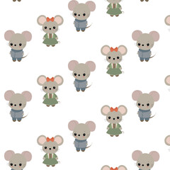 Cute mouse seamless pattern. Baby fabric print with cartoon funny mice