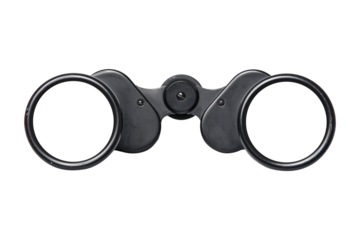Black old military binoculars. Transparent PNG