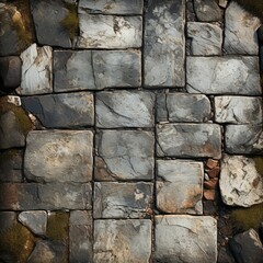 
Gray stonework pattern seamless. An ancient road made of broken stones. Exterior in the courtyard. Wall made of gray bricks texture, pattern, photo background, print. Gray tiles with stone texture.