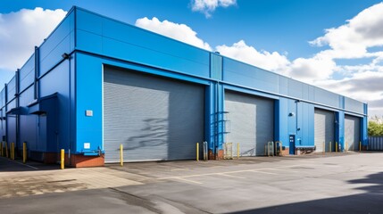 Naklejka premium exterior of a commercial warehouse with roller doors
