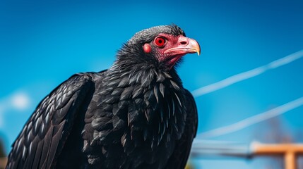 Turkey vulture bird sitting on an electric cable