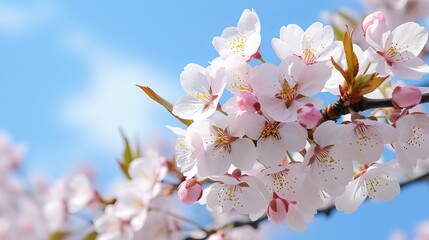 Fototapeta premium Vertical closeup shot of beautiful cherry blossoms against the blue sky