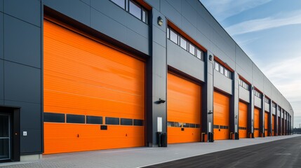 exterior of a commercial warehouse with roller doors