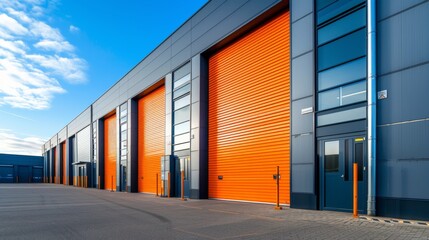 Obraz premium exterior of a commercial warehouse with roller doors