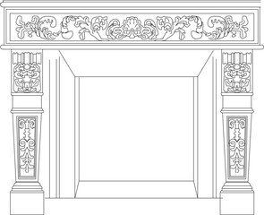 Vector sketch illustration of vintage old classic fireplace place design