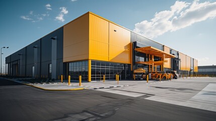 Obraz premium exterior of a commercial warehouse with roller doors