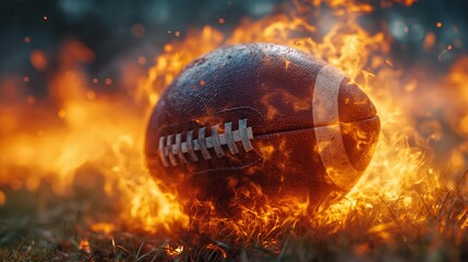American football ball is on fire. Generative AI