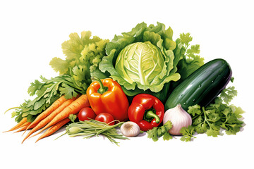 Assorted Fresh Vegetables Illustration isolated on white