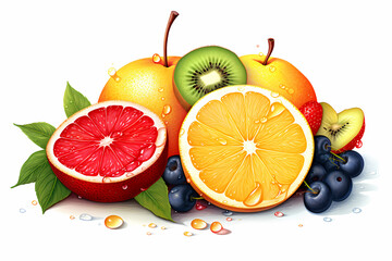 Citrus Splendor: Vibrant Collection of Fresh Fruits with Dew Drops