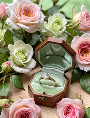 Romantic Valentine's Day Gift - Engagement Ring Nestled in Bed of Roses Gen AI - 723264113