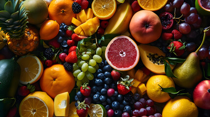 Assorted Fresh Fruits Platter with Citrus, Berries, and Tropical Fruits