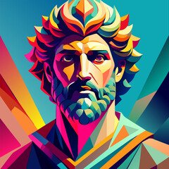 Portrait Sculpture of an abstract Greek philosopher in a polygonal style. Vector EPS 10 - obrazy, fototapety, plakaty