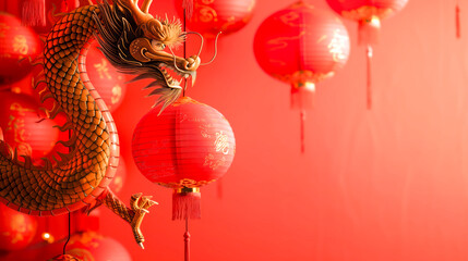 traditional lanterns and dragon background. chinese new year . generated by ai