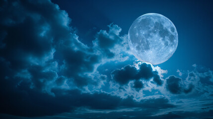Naklejka na ściany i meble A moonlit night with light cloud cover.