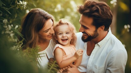 Young family with little son having fun together