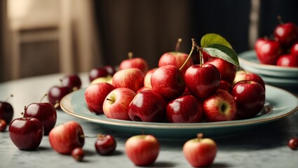 Immerse yourself in a whimsical fusion of flavors with this delightful image featuring apples cleverly transformed into a visual delight &ndash; a captivating blend of "apple cherries" and "apple cherries."