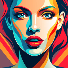 Beautiful young woman face with colorful abstract pattern. Vector illustration EPS 10