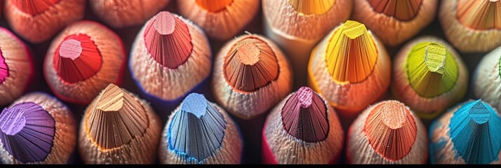 Spectrum of colorful colored pencils for artistic purposes - obrazy, fototapety, plakaty