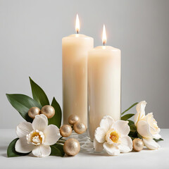 Romantic Valentine's Day Gift - Scented Candles and Floral Arrangements in Subdued Lighting Gen AI - 723267186