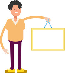 Man Character Holding Blank Signage
