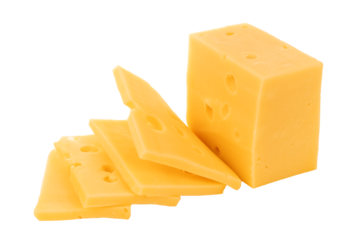 sliced cheese with holes isolated on white or transparent background