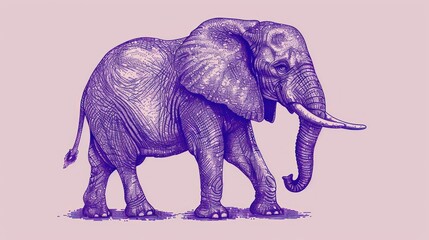  a drawing of an elephant with tusks and tusks on it's head and tusks on it's back, standing in front of a pink background.