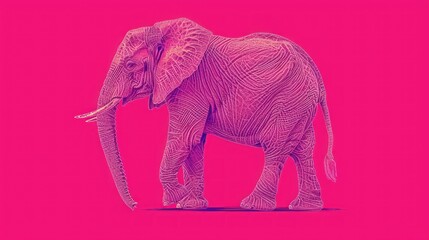  a pink elephant standing in front of a pink background 