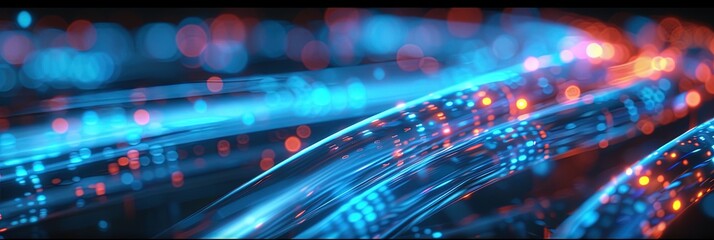 Glowing fiber optic broadband cables carrying internet data - obrazy, fototapety, plakaty