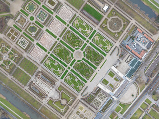 Fototapeta premium Aerial drone view on the Herrenhauser Gardens in Hannover, Germany. Aerial drone view.