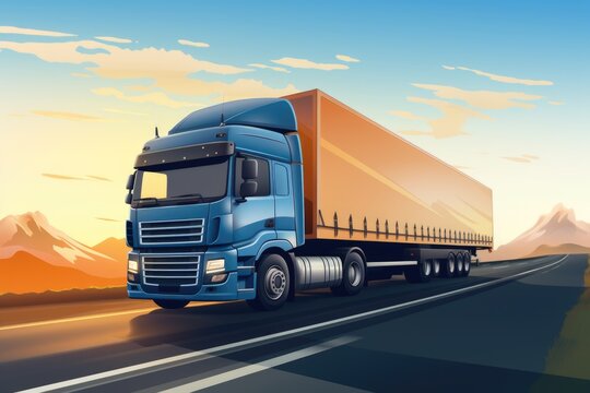 Cargo Truck Transporting Goods on European Highway. Logistics and Transportation Theme with Loaded
