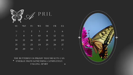 Butterfly Calendar 2024 - April 2024