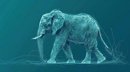  a picture of an elephant that is blue and has lines on the side of it and it's trunk in the shape of an elephant's head's trunk.