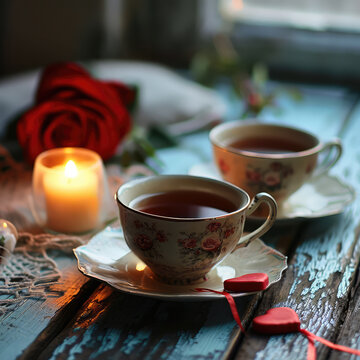 Romantic Tea Time for Valentine's Day Celebration. Generative AI image