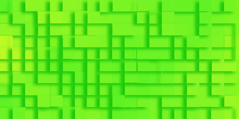 Abstract Green Squares geometric pattern on Green Background, extrude style 3D geometric abstract green background, Modern seamless Successful Technology Startup background with cubes.	