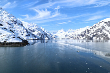 Panoramic Johns Hopkins Glacier, Glacier Bay National Park, Alaska, USA