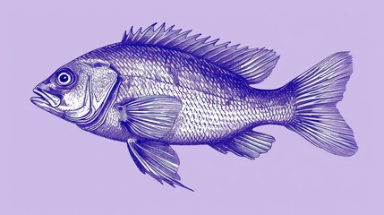  a close up of a fish on a purple background with a black outline on the front of the fish and the bottom part of the body of the body of the fish. - obrazy, fototapety, plakaty