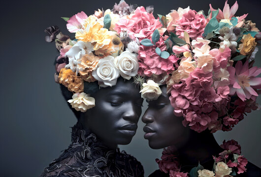 Two men With Flowers on Their Heads. Generative AI