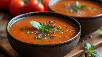 tomato soup well decorated product photo