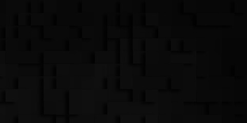 Abstract modern seamless geometric black geometric paper cut, Black square abstract background with pattern, Random scaled black cube boxes block background of black surface.	