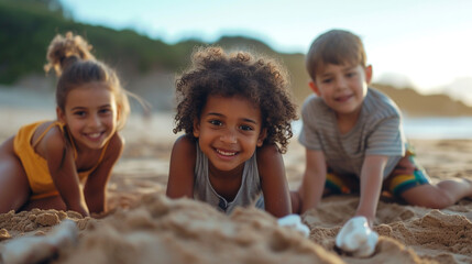 Children playing on the beach. 