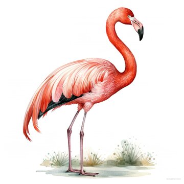 watercolor cute cartoon pink flamingo