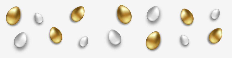 Set of vector golden and silver eggs on an isolated background. Easter eggs in silver and gold. Vector eggs EPS 10