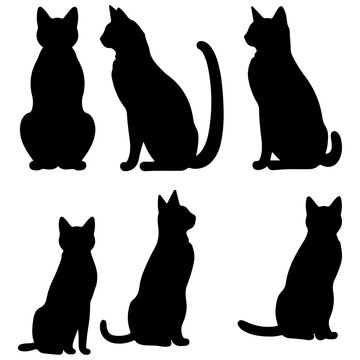 Vector set of cat silhouette. Beauty Cleo cat hand drawing animals set and vector illustration