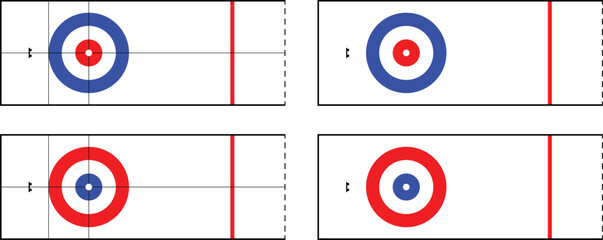 Curling Ice Rink or Sheet Clipart Set - Red and Blue Colors